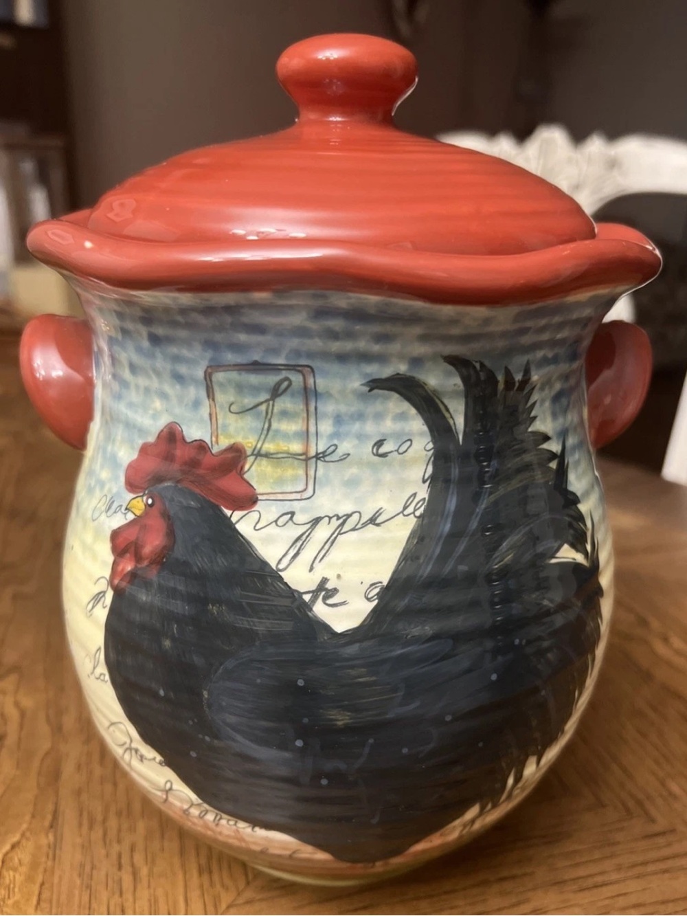 SUSAN WINGET CERTIFIED INTERNATIONAL LARGE 9" ROOSTER CANISTER COOKIE JAR NICE